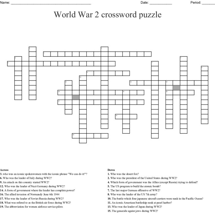 World war 2 crossword puzzle answer key