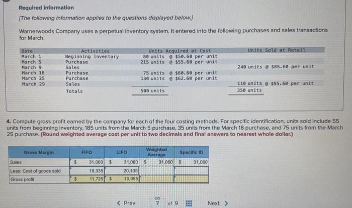 Warnerwoods company uses a perpetual inventory