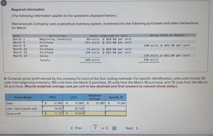 Warnerwoods company uses a perpetual inventory