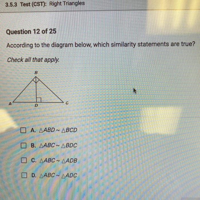 According to the diagram below which similarity statements are true