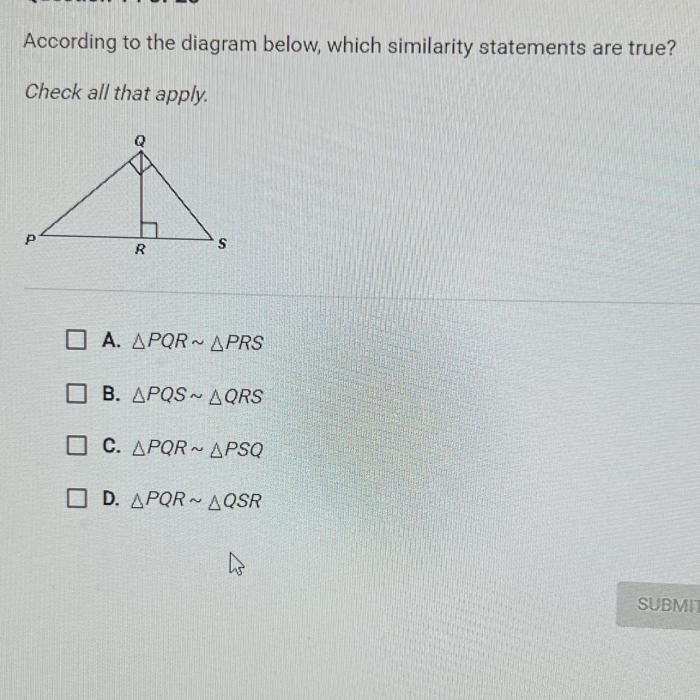 According to the diagram below which similarity statements are true